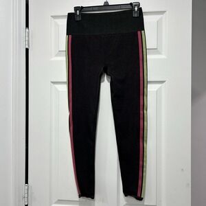 Fabletics Women's Size Large High-Waisted Seamless Stripe Leggings Gray Yellow‎